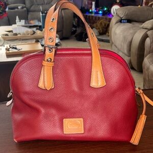 Dooney & Bourke Red Satchel with Tan Accents